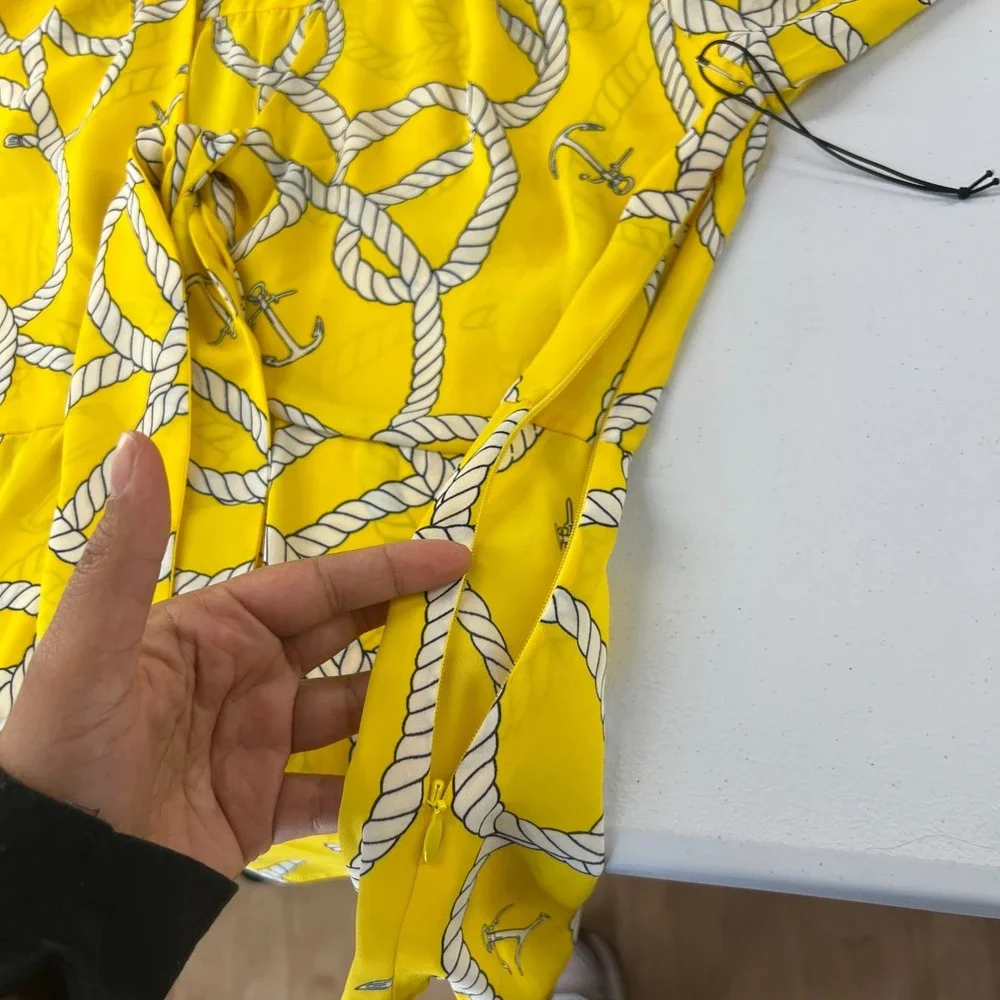 Cabi Reef Knot Blouse Womens Small Yellow Nautical Rope Anchor V Neck Pleated - Picture 13 of 16